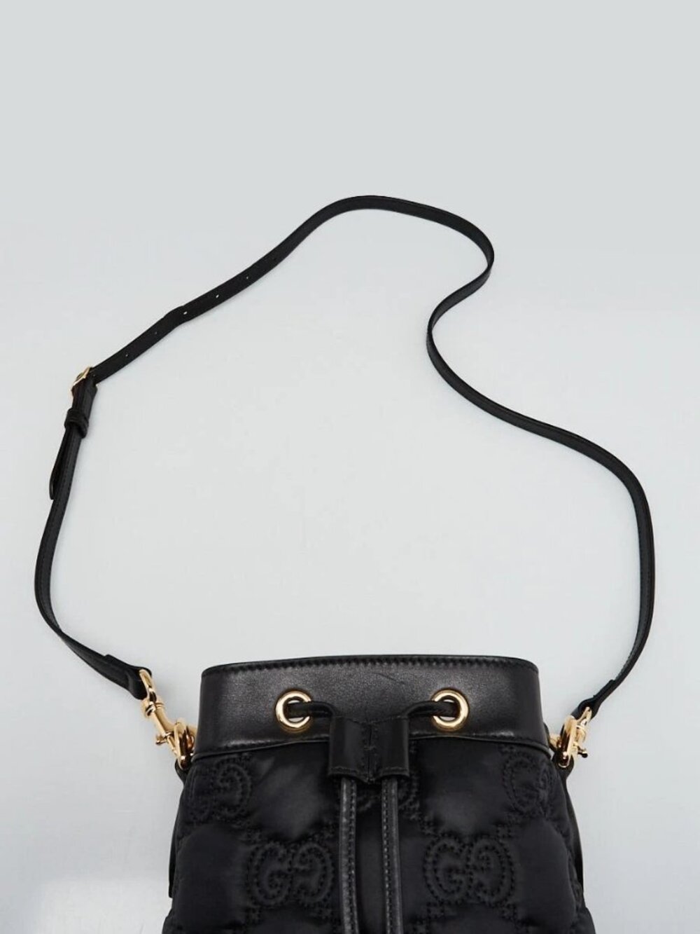 Gucci Black Leather/Nylon GG Metalasse Small Bucket Bag - Picture 2 of 12